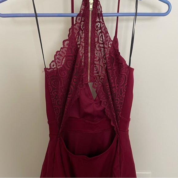 Burgundy Red Short Cocktail Dress | Windsor Women Large | Keyhole Lace Open Back - Picture 6 of 7